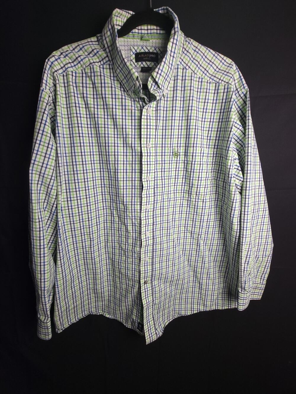 Ariat Pro Series Shirt Mens XXL Blue Green Plaid Long Sleeve Vented
